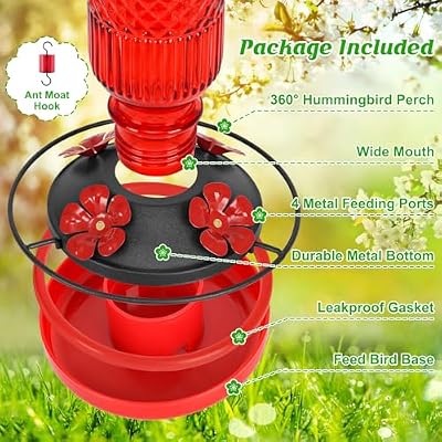 FEED GARDEN Glass Hummingbird Feeder for Outdoors Hanging, 16 oz Leak-Proof Nectar Feeder with Bee Guards & A… — view 4