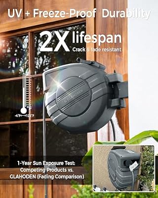GLAHODEN 1/2 in x 100 ft Retractable Garden Hose Reel with Automatic Rewind — view 3