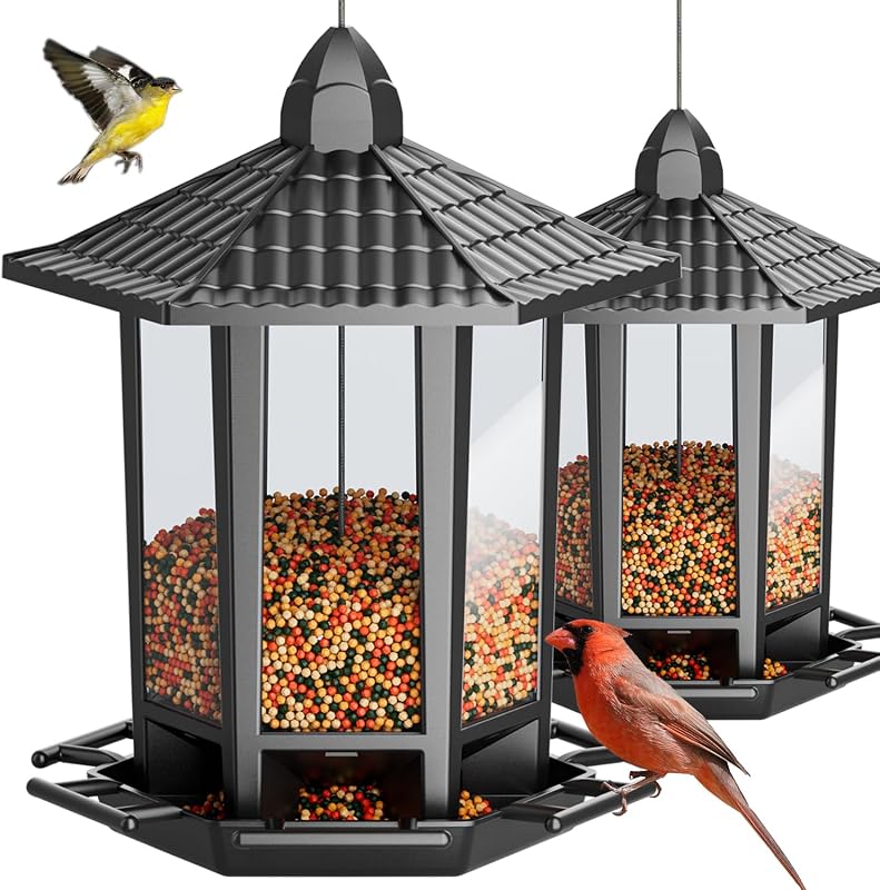 Birdream 2 Pack Bird Feeders for Outdoor Hanging, Retro Pagoda Design Fun Installation Bird Feeder, Attractin…