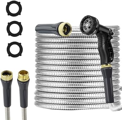 Stainless Steel Garden Hose 50ft Heavy Duty Metal Water Hoses with 10 Function Water Hose Nozzles for Yard Ou… — view 2