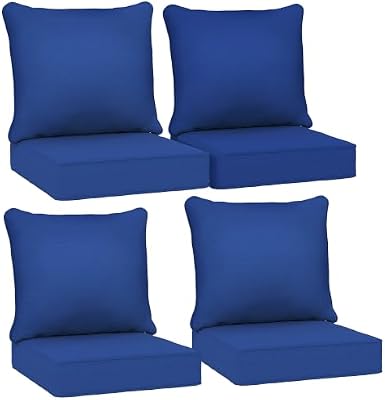 Outsunny Outdoor Chair Cushions Set of 4 Fade Resistant 24x24 in Navy Blue — view 2