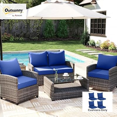 Outsunny Outdoor Chair Cushions Set of 4 Fade Resistant 24x24 in Navy Blue — view 3