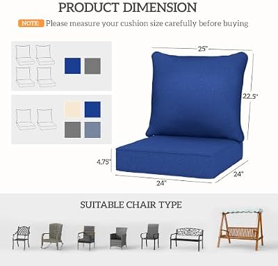 Outsunny Outdoor Chair Cushions Set of 4 Fade Resistant 24x24 in Navy Blue — view 4