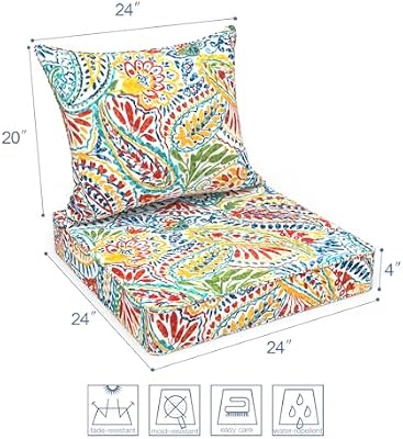LVTXIII Outdoor Deep Seat Cushion 24"x24"x4" Patio Seat and Back Cushion Set Seasonal Chair Cushion for Dinin… — view 3