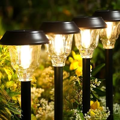 Solar Lights Outdoor Waterproof, 6 Pack Metal Glass Solar Pathway Lights Outdoor, Bright LED Outdoor Solar Li… — view 2
