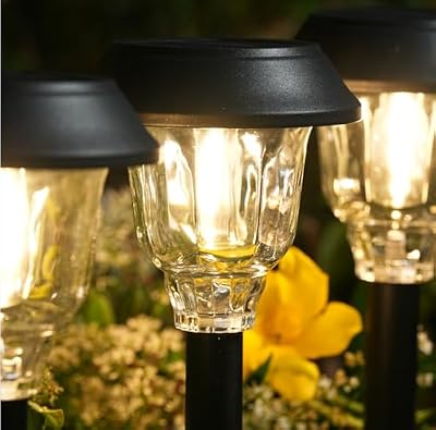 Solar Lights Outdoor Waterproof, 6 Pack Metal Glass Solar Pathway Lights Outdoor, Bright LED Outdoor Solar Li… — view 3