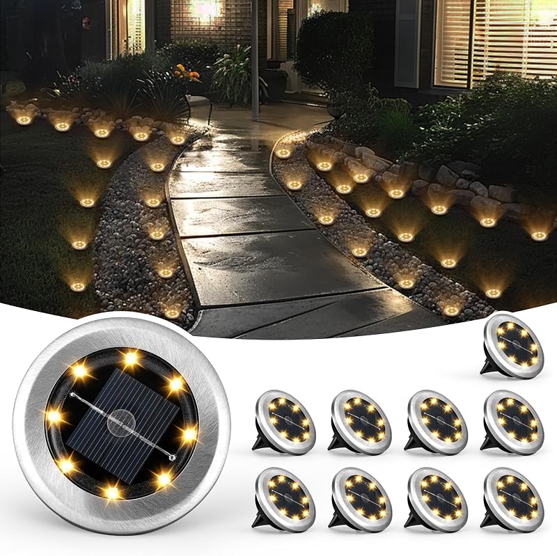 SOLPEX 10 Pack Small Solar Ground Lights, Pathway Lights Warm White