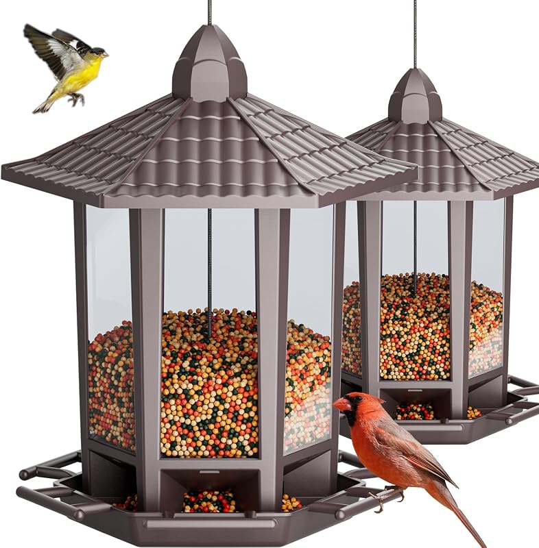 Birdream 2 Pack Bird Feeders for Outdoor, Retro Pagoda Design Fun Installation, Garden Gifts Hanging Bird Fee…