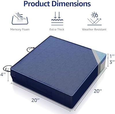 YENING Memory Foam Outdoor Chair Cushions Waterproof 4 Inch Extra Thick Patio Seat Pads for Furniture 20x20 N… — view 4