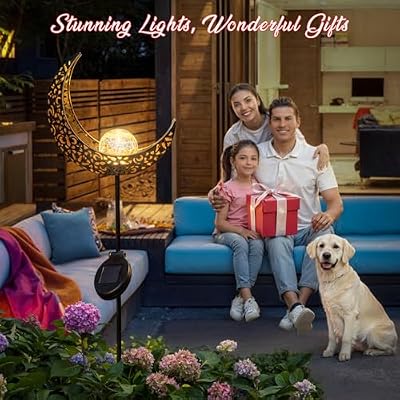 2Pack Moon Garden Gifts Solar Lights Outdoor Stakes Waterproof, Gifts for Mom, Crackle Glass Backyard Decor B… — view 3