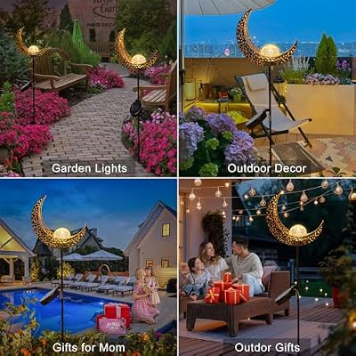 2Pack Moon Garden Gifts Solar Lights Outdoor Stakes Waterproof, Gifts for Mom, Crackle Glass Backyard Decor B… — view 4