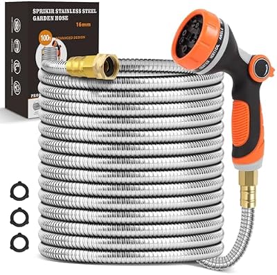 Metal Garden Hose 100 ft, Stainless Steel Water Hose 100ft with 10 Function Nozzle & 3/4 Copper Fitting, Heav… — view 2