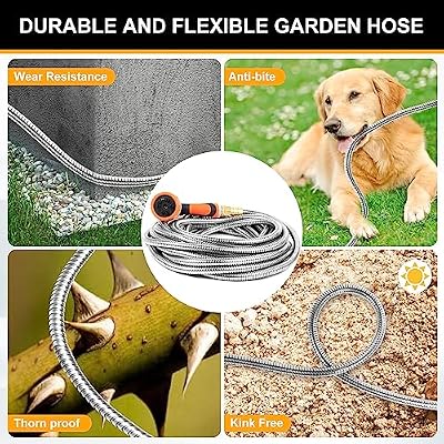 Metal Garden Hose 100 ft, Stainless Steel Water Hose 100ft with 10 Function Nozzle & 3/4 Copper Fitting, Heav… — view 3