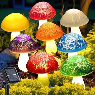 Solar Garden Decor Lights 8 Crack Mushrooms Outdoor Decor Stake Lights, Waterproof Solar Pathway Light Garden… — view 2