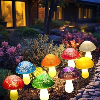 Solar Garden Decor Lights 8 Crack Mushrooms Outdoor Decor Stake Lights, Waterproof Solar Pathway Light Garden… — view 3