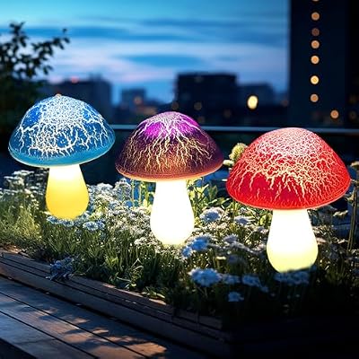 Solar Garden Decor Lights 8 Crack Mushrooms Outdoor Decor Stake Lights, Waterproof Solar Pathway Light Garden… — view 4