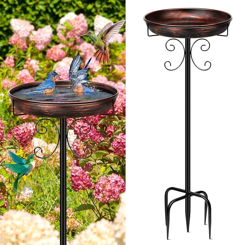 Daoeny 35In Metal Bird Bath for Outside, Vintage Freestanding Birdbaths & Birdfeeder, Bird Baths Feeder Bowl…