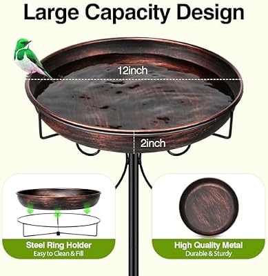 Daoeny 35In Metal Bird Bath for Outside, Vintage Freestanding Birdbaths & Birdfeeder, Bird Baths Feeder Bowl… — view 3