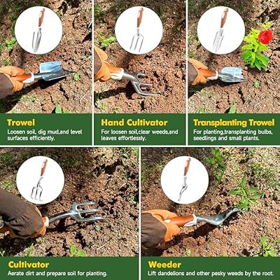 MelonArt Garden Tool Set,10 Pcs Heavy Duty Gardening Hand Tool Kit for Women Aluminum with Non Slip Ergonomic… — view 3