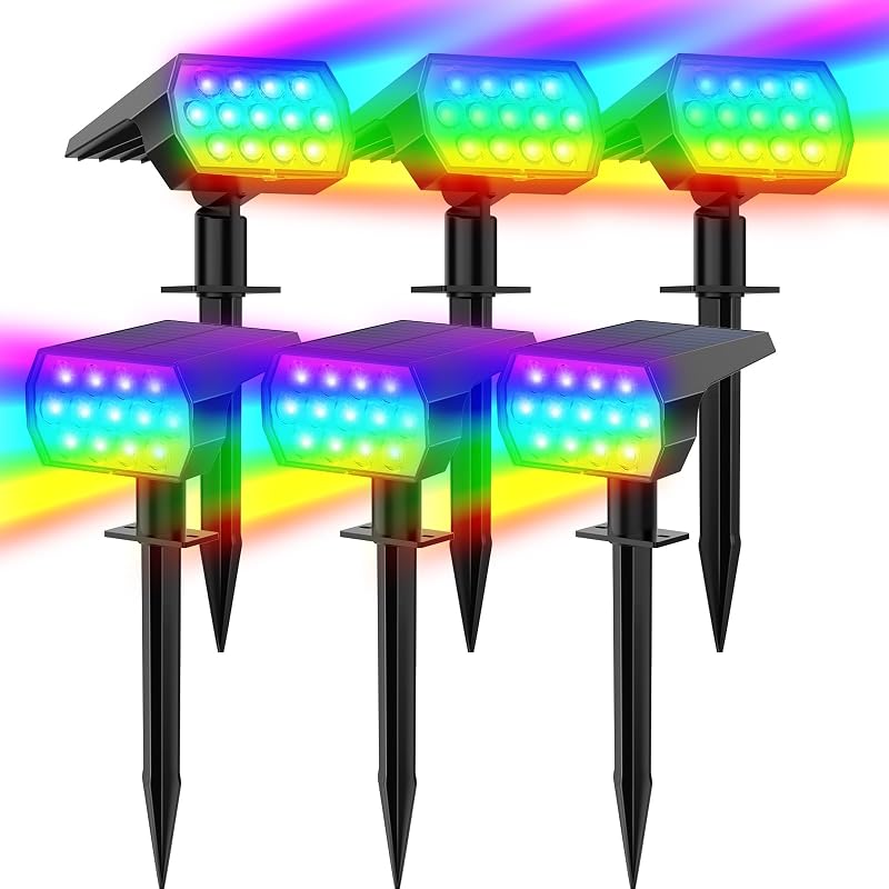 WELALO Color Changing Solar Lights Outdoor, IP68 Waterproof, RGB, 6 Pack