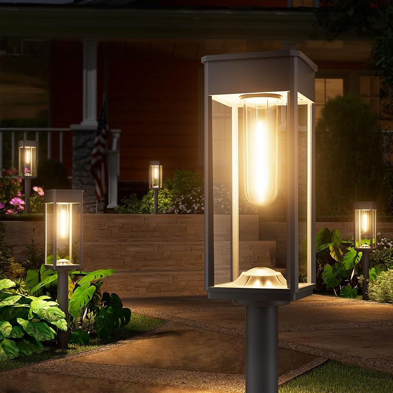 NEWMESSI Solar Pathway Lights Outdoor, 4 Pack, Warm White, 3 Heights, IP65