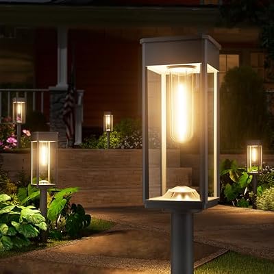 NEWMESSI Solar Pathway Lights Outdoor, 4 Pack, Warm White, 3 Heights, IP65 — view 2