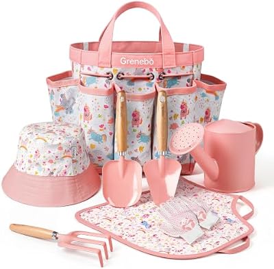 Grenebo 8-Piece Kids Gardening Set with Garden Tools for Kids, Pink — view 2