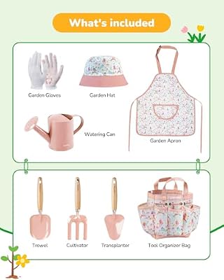 Grenebo 8-Piece Kids Gardening Set with Garden Tools for Kids, Pink — view 3