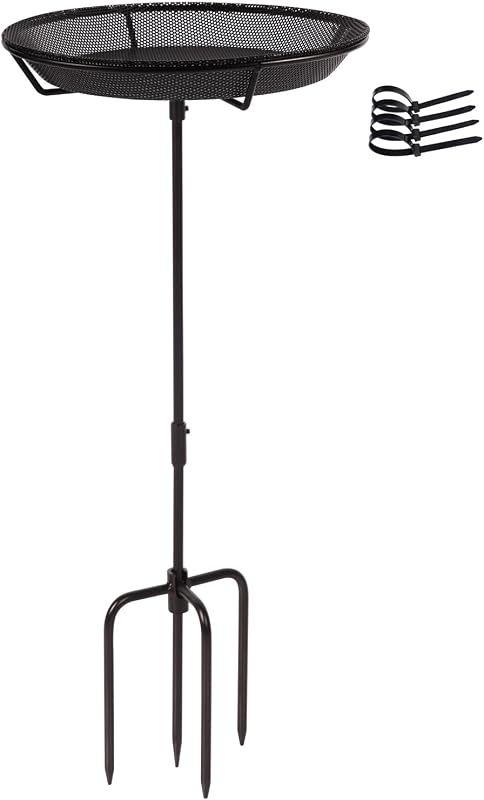 HRAYLTOP Standing Bird Feeder Bowl with 29.1 inch Iron Stand - Detachable Outdoor Decor for Garden Backyard P…