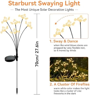 JJGoo Solar Garden Lights, New Upgraded 2 Pack Solar Swaying Starburst Light, Waterproof Fireworks Outdoor Li… — view 3