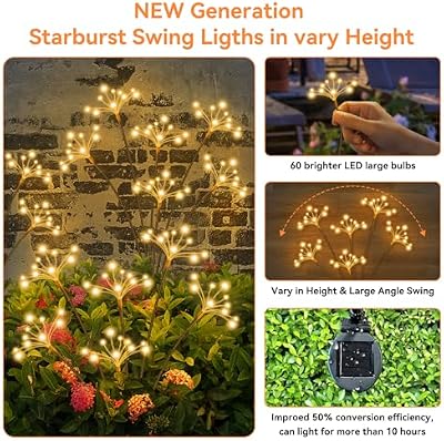 JJGoo Solar Garden Lights, New Upgraded 2 Pack Solar Swaying Starburst Light, Waterproof Fireworks Outdoor Li… — view 4