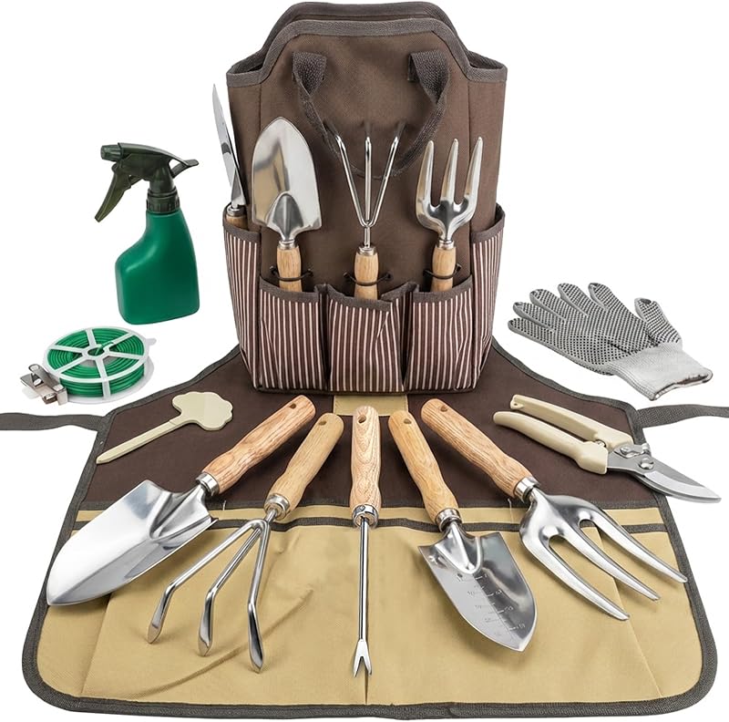 Garden Tool Set, Beswill 12 Pieces Heavy Duty Gardening Hand Tools with Garden Tools Organizer Handbag, Apron…