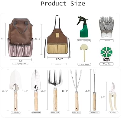 Garden Tool Set, Beswill 12 Pieces Heavy Duty Gardening Hand Tools with Garden Tools Organizer Handbag, Apron… — view 4