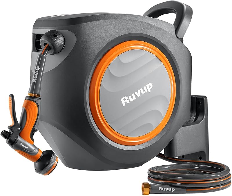 Ruvup Garden Hose Reel 5/8"x100ft Retractable Water Hose With Metal Bracket