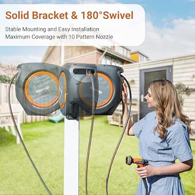 Ruvup Garden Hose Reel 5/8"x100ft Retractable Water Hose With Metal Bracket — view 4