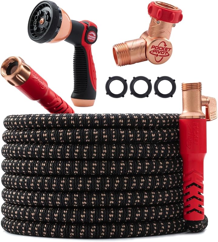 Pocket Hose Copper Head 100 FT Expandable Garden Hose, Pocket Pivot