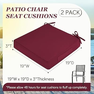 Outdoor Chair Cushions, Removable Covers, Burgundy, 19 x 19 — view 3