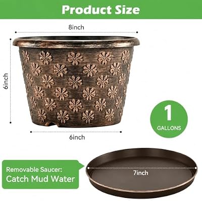 8 Inch Planter Pots for Plants, Plastic Flower Pots Indoor Outdoor, 5 Pack Resin Plant Pot with Drainage & Sa… — view 4
