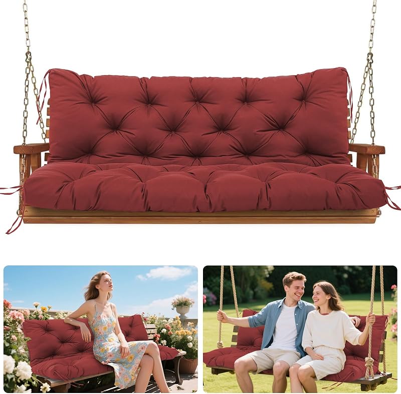 Porch Swing Cushions Outdoor, 5 Inch Thick Waterproof 2-3 Seater Replacement Swing Cushion with Backrest and…