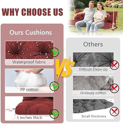 Porch Swing Cushions Outdoor, 5 Inch Thick Waterproof 2-3 Seater Replacement Swing Cushion with Backrest and… — view 3