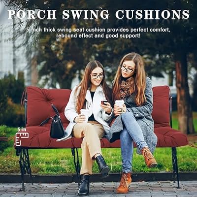 Porch Swing Cushions Outdoor, 5 Inch Thick Waterproof 2-3 Seater Replacement Swing Cushion with Backrest and… — view 4