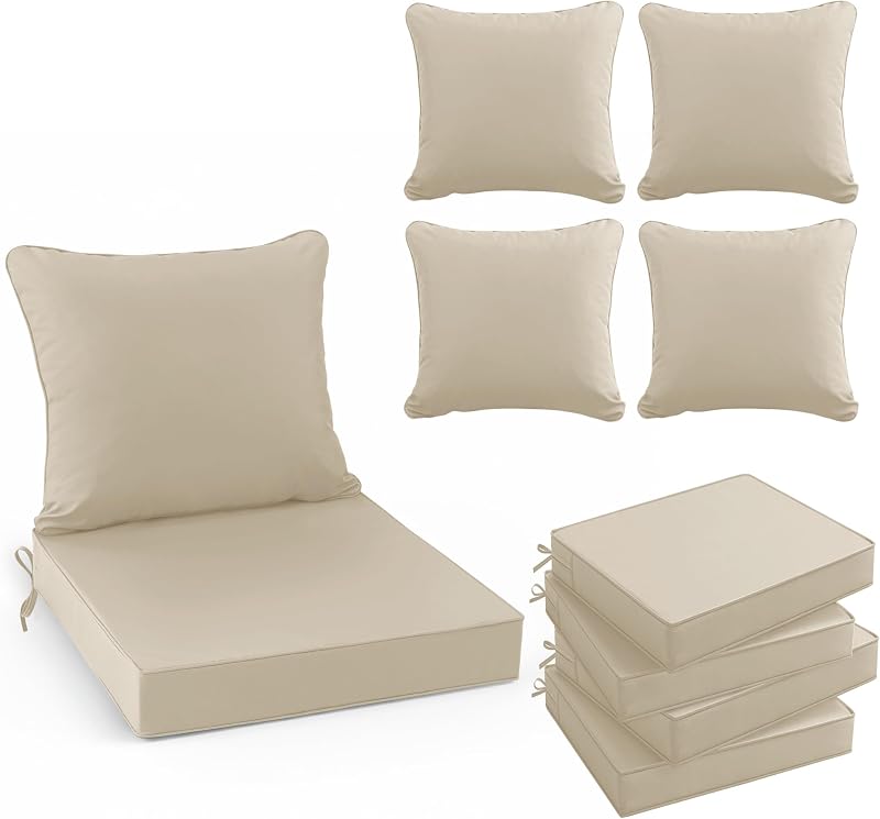 Summsun Outdoor Chair Cushions Set of 4, 24 x 24 Inch, Cream
