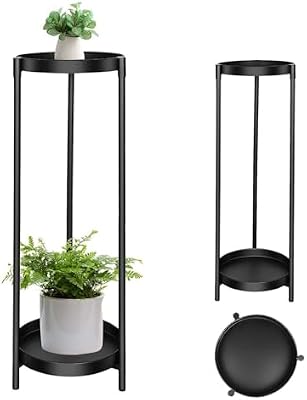 Plant Stand Indoor Outdoor, 24 Inch 2 Tier Metal Plant Stand, Black — view 2