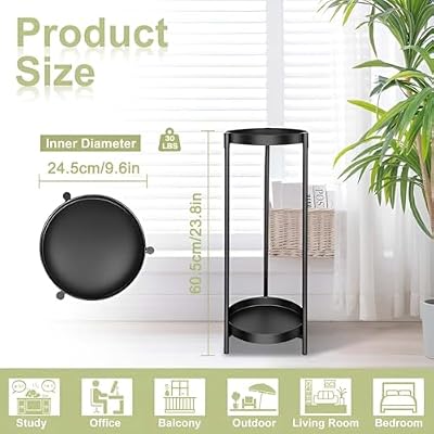 Plant Stand Indoor Outdoor, 24 Inch 2 Tier Metal Plant Stand, Black — view 3
