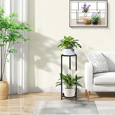 Plant Stand Indoor Outdoor, 24 Inch 2 Tier Metal Plant Stand, Black — view 4