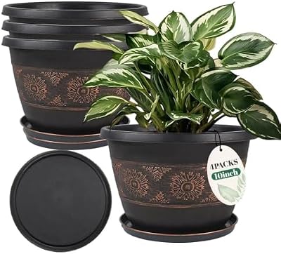 Usocik 10 Inch Plant Pots, 4 Pack, Copper Retro Flor — view 2