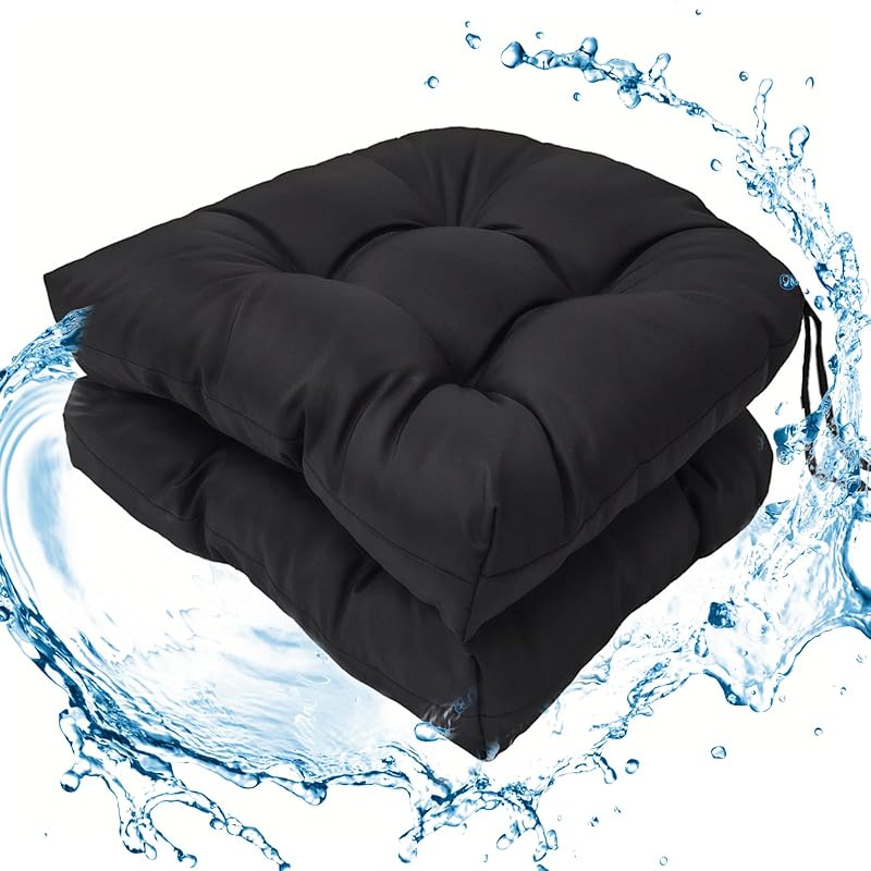 Outdoor Chair Cushion Set of 2, Black Waterproof Wicker Seat Pads