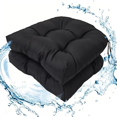 Outdoor Chair Cushion Set of 2, Black Waterproof Wicker Seat Pads — view 2