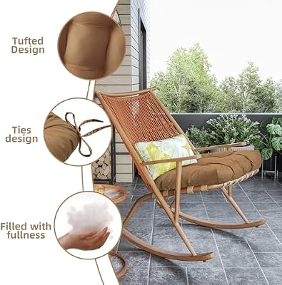Outdoor Chair Cushion Set of 2, Black Waterproof Wicker Seat Pads — view 3