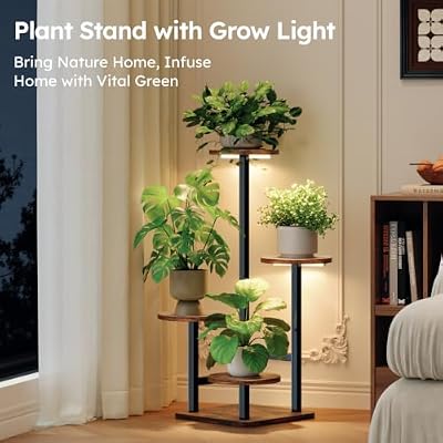 Homsorout Plant Stand Indoor with Grow Light,4-Tiered Tall Plant Stand Indoor, Metal Plant Shelf with Adjusta… — view 3